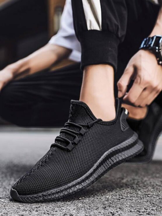 Men Lace-up Decor Knit Sneakers - Image 3