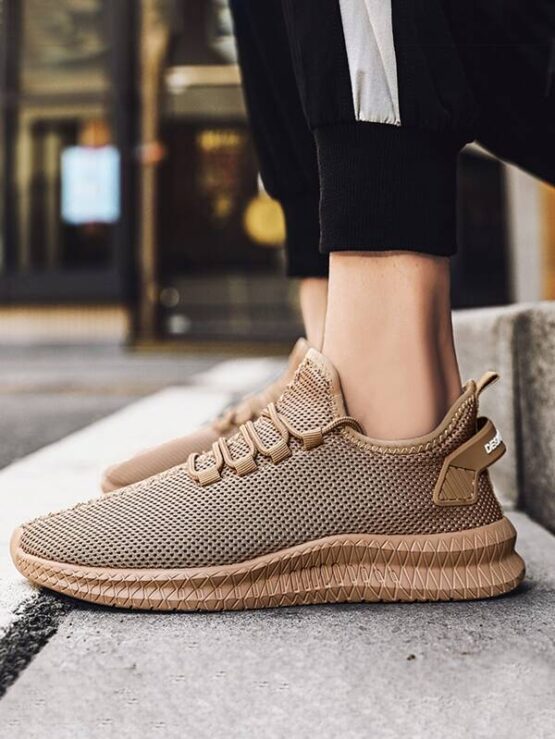 Men Lace-up Decor Knit Sneakers - Image 4