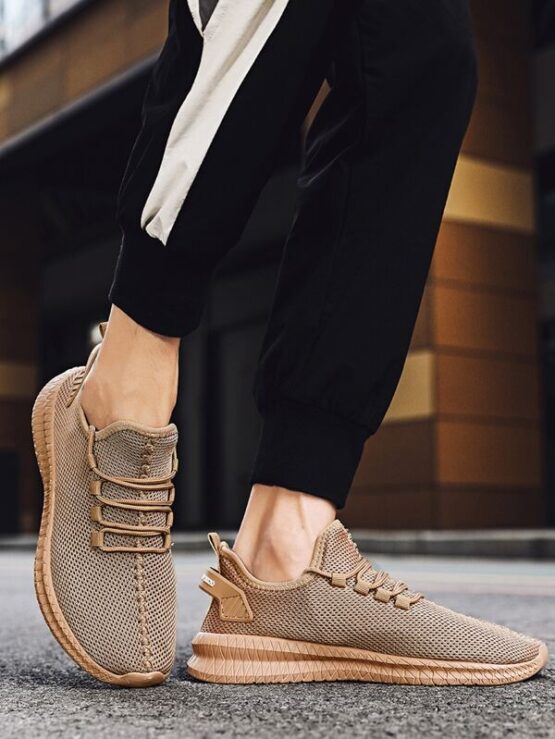 Men Lace-up Decor Knit Sneakers - Image 5