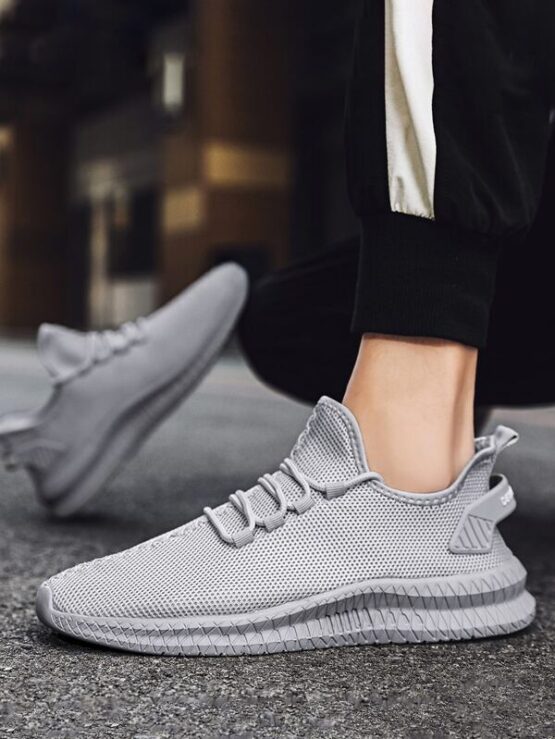 Men Lace-up Decor Knit Sneakers - Image 7