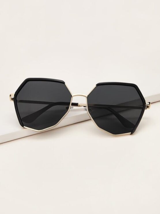 Polygon Frame Flat Lens Sunglasses With Case - Image 2