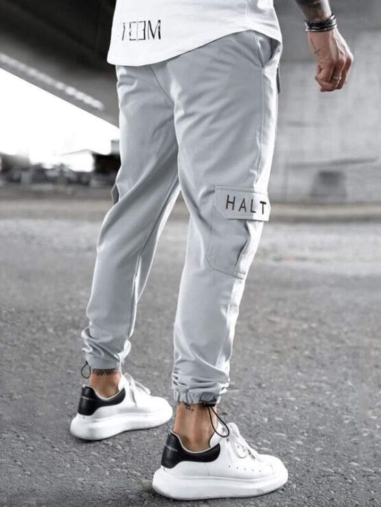 Men Flap Pocket Drawstring Hem Cargo Pants - Image 2
