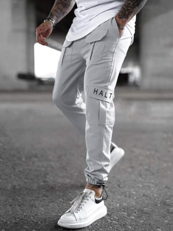 Men Flap Pocket Drawstring Hem Cargo Pants - Image 3