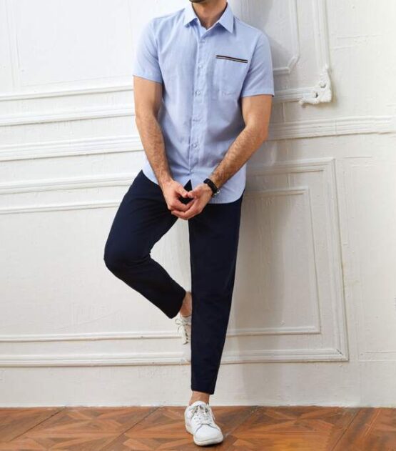 Men Taped Detail Button Front Pocket Patched Shirt