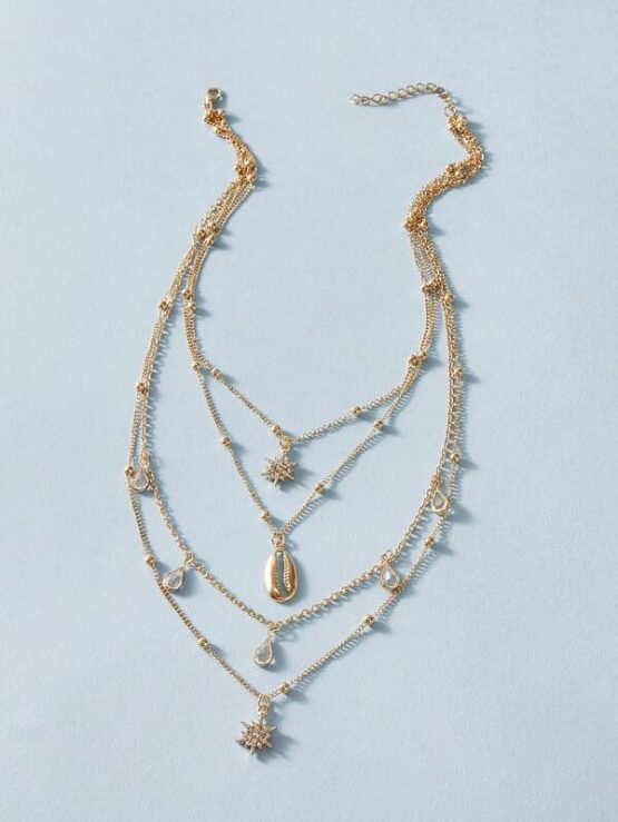 1pc Rhinestone Decor Shell Charm Layered Necklace - Image 2