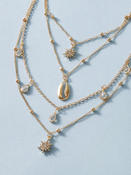 1pc Rhinestone Decor Shell Charm Layered Necklace - Image 3