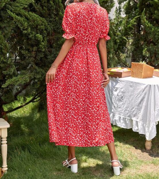 Ditsy Floral Print Ruffle Puff Sleeve Dress - Image 3
