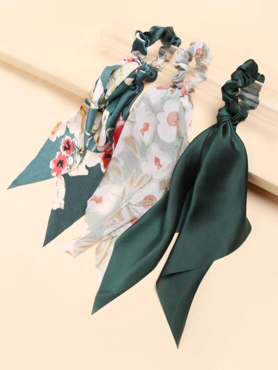 Fantastic Three Pieces Flower Print Scarf Hair Tie