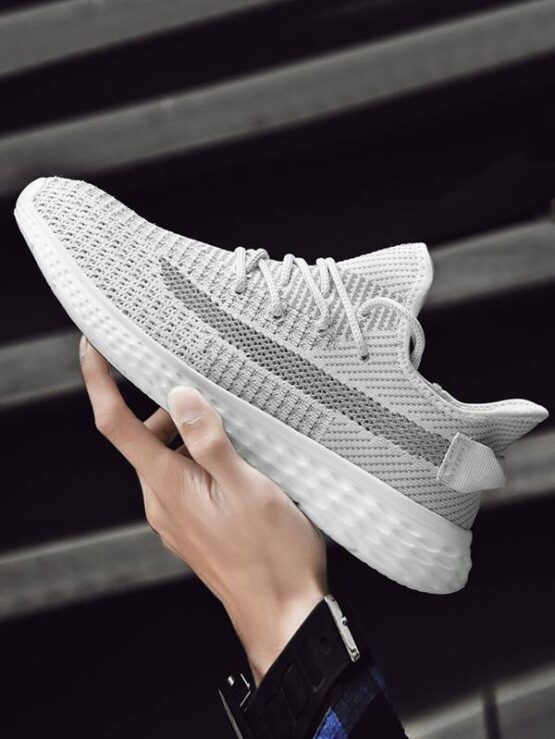 Men Knit Panel Lace Up Front Sneakers - Image 2