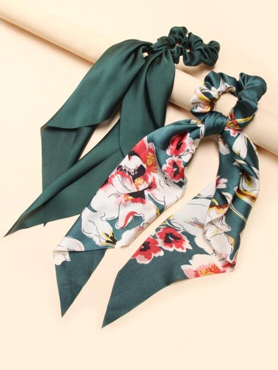 Fantastic Three Pieces Flower Print Scarf Hair Tie - Image 2
