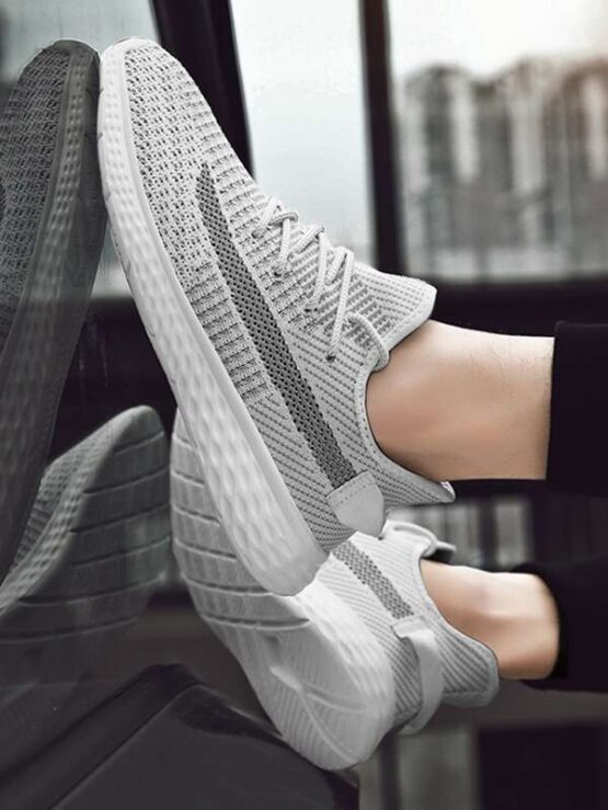 Men Knit Panel Lace Up Front Sneakers - Image 3