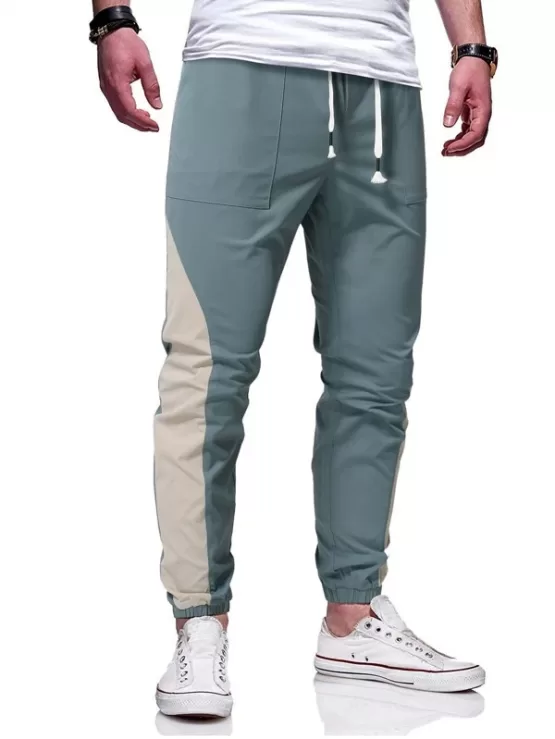 Men Color Block Drawstring Waist Pants