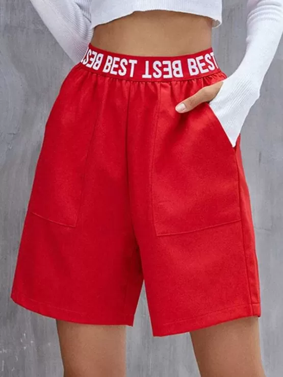 Letter Graphic Elastic Waist Shorts - Image 4