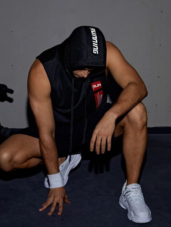 Men Reflective Letter Graphic Sports Hooded Tank Top
