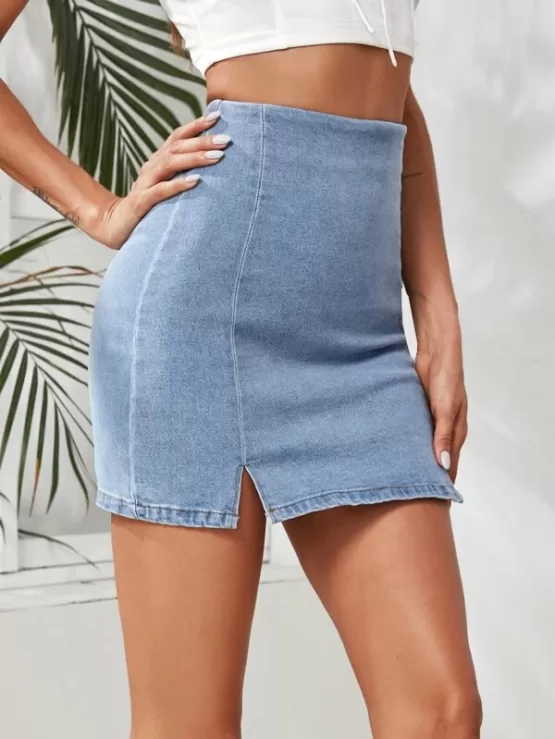Denim Slit Bodycon Mini Skirt