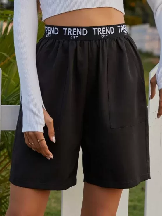 Letter Graphic Elastic Waist Shorts - Image 7