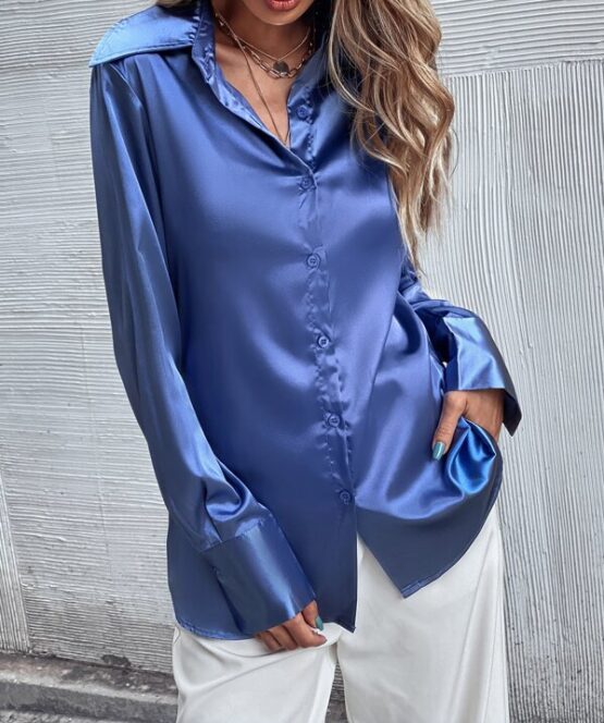 Fantastic  Satin Button Front Blouse