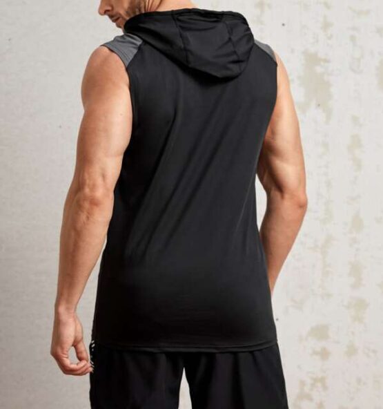 Men Colorblock Drawstring Hooded Sports Tank Top - Image 2