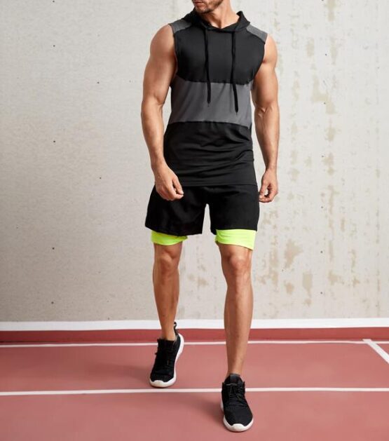 Men Colorblock Drawstring Hooded Sports Tank Top - Image 3