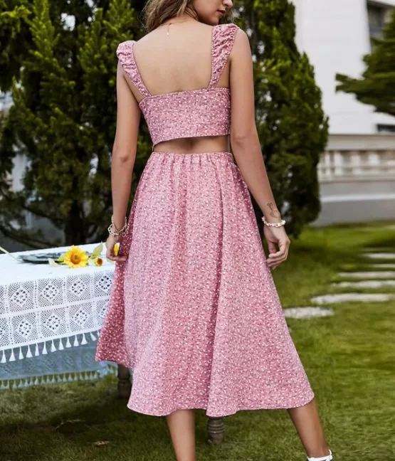 Ditsy Floral Bardot Top & Split Thigh Skirt Set - Image 7