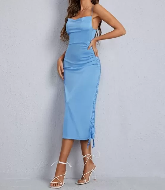 Drape Neck Drawstring Side Cami Dress - Image 3