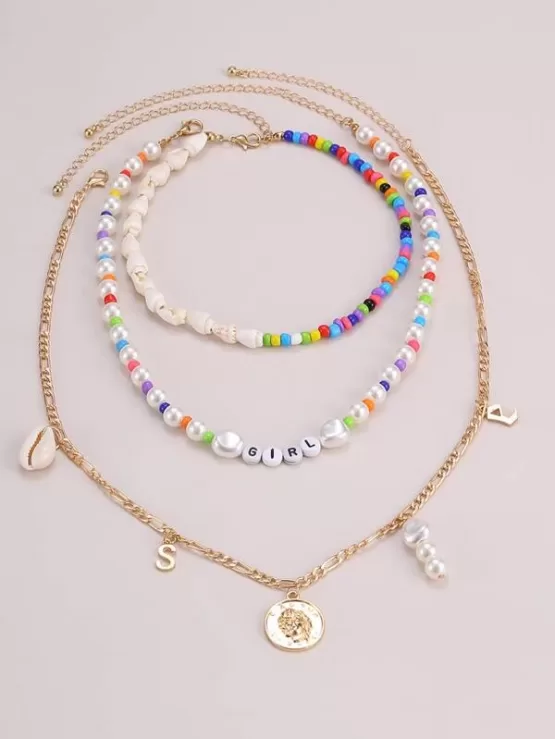 Three pieces Faux Pearl Beaded Necklace - Image 3