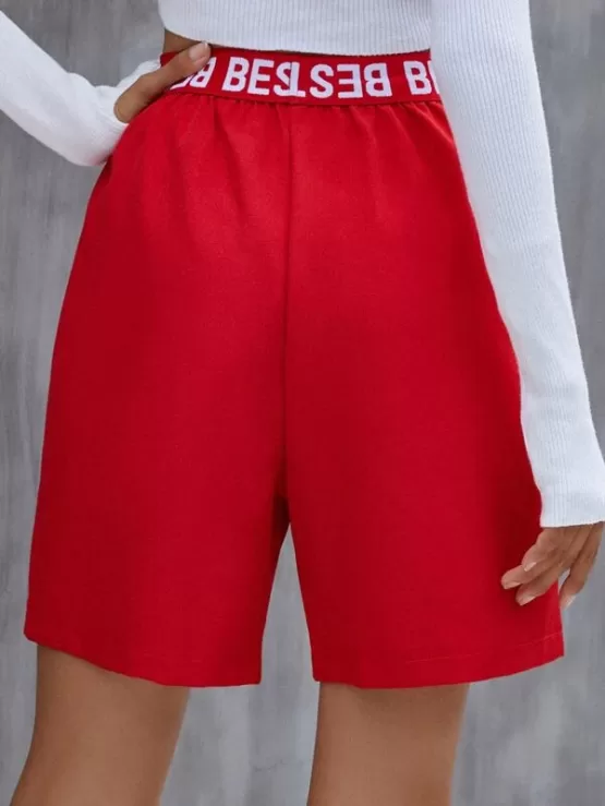 Letter Graphic Elastic Waist Shorts - Image 5