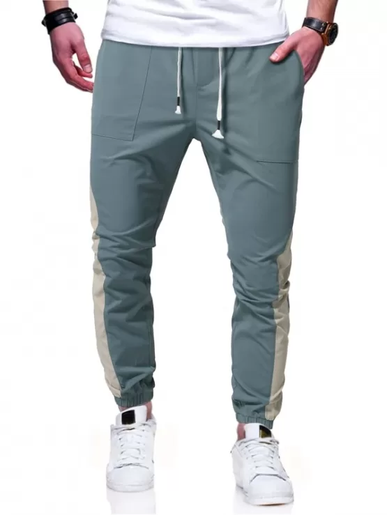 Men Color Block Drawstring Waist Pants - Image 3