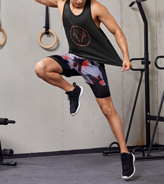 Men Bull Print Racer Back Sports Tank Top - Image 3