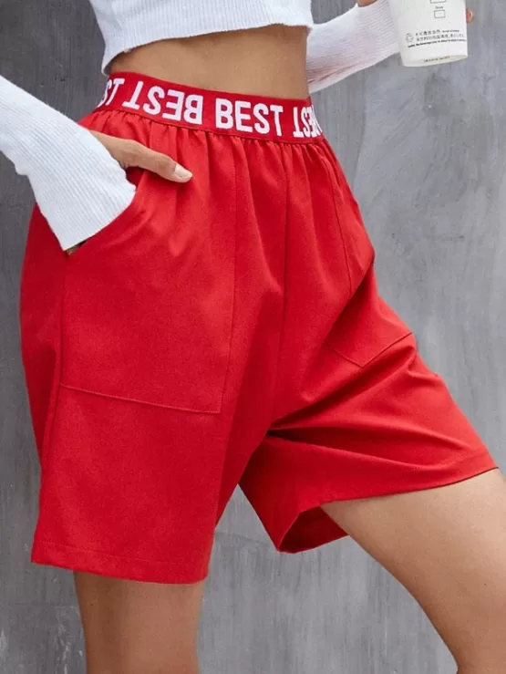 Letter Graphic Elastic Waist Shorts - Image 6