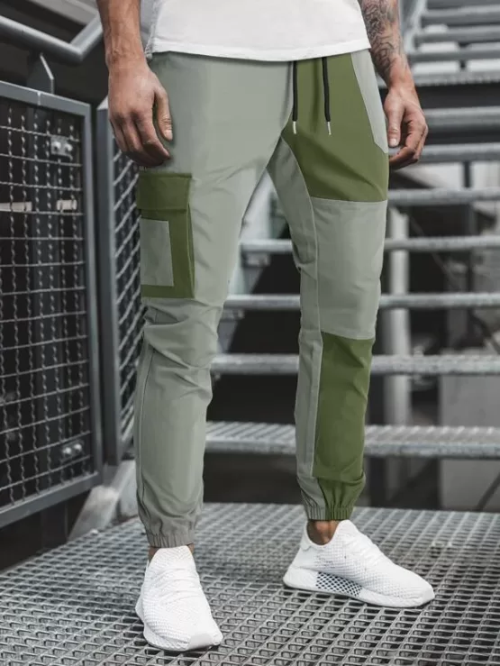 Men Color Block Flap Pocket Drawstring Waist Pants
