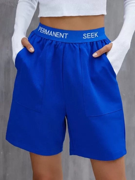 Letter Graphic Elastic Waist Shorts - Image 3