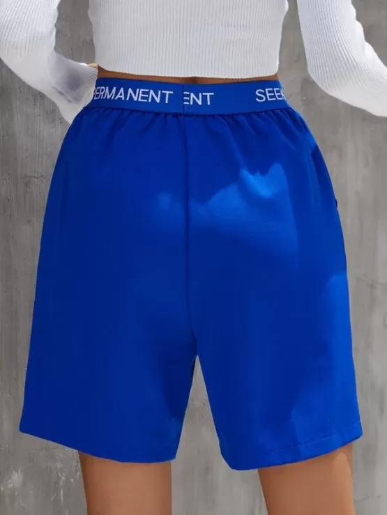 Letter Graphic Elastic Waist Shorts - Image 2