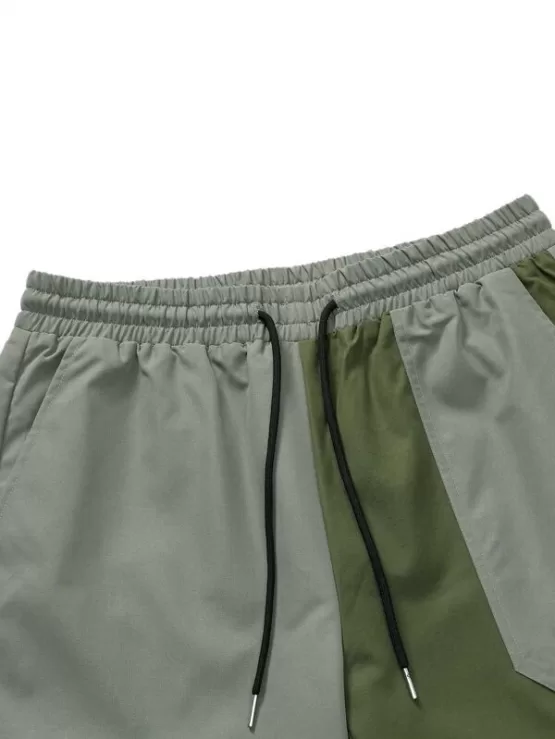 Men Color Block Flap Pocket Drawstring Waist Pants - Image 3