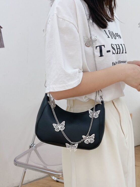 Metal Butterfly Charm Chain Shoulder Bag