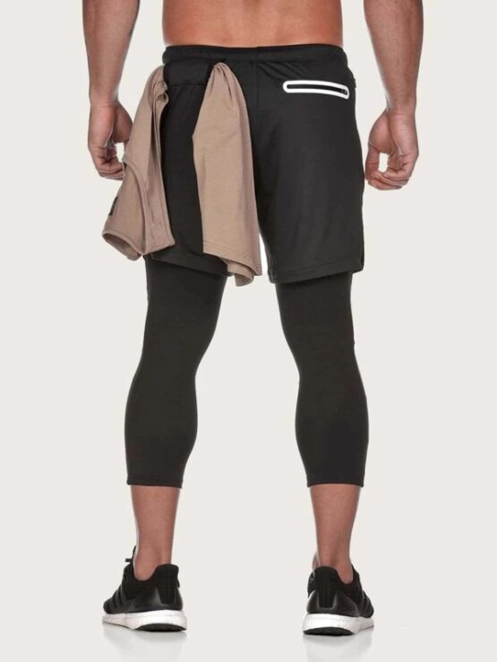 Men Letter Graphic Drawstring 2 In 1 Yoga Leggings