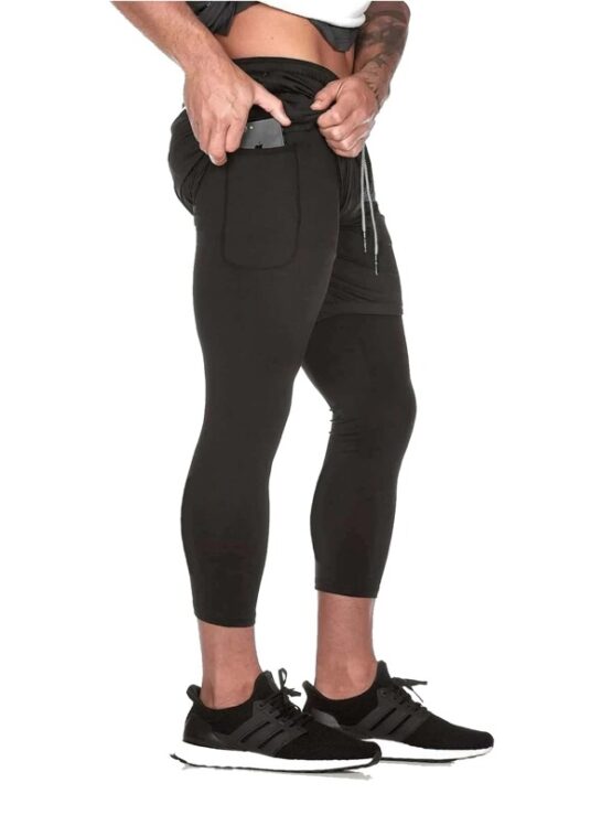 Men Letter Graphic Drawstring 2 In 1 Yoga Leggings - Image 3