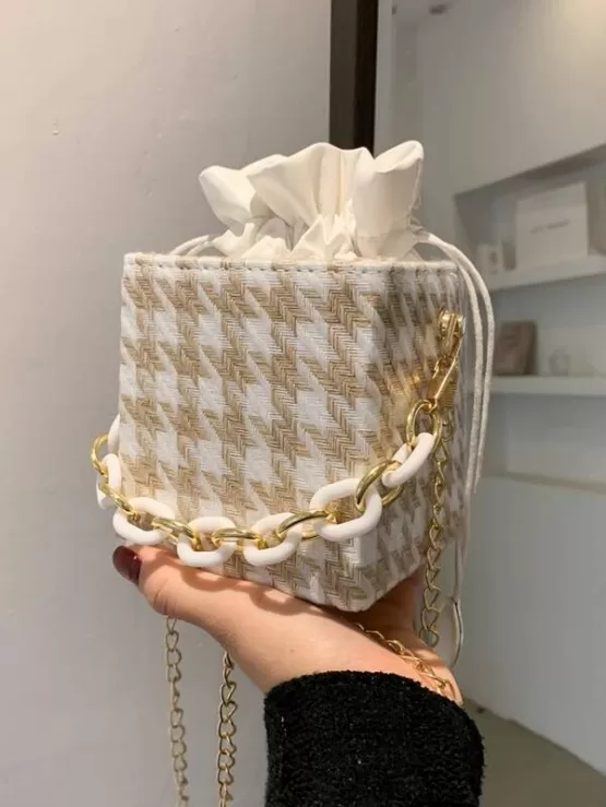 Houndstooth Pattern Chain Crossbody Bag - Image 2