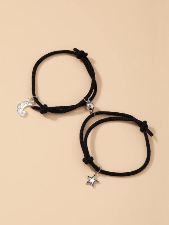 2pcs Couple Moon & Star Charm Magnetic Bracelet