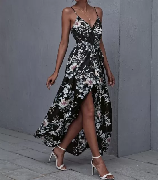 Wrap Belted Floral Print Cami Dress