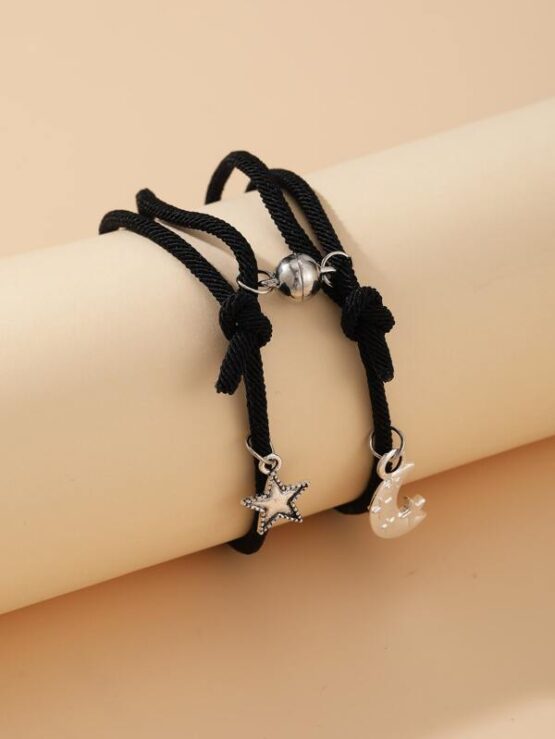 2pcs Couple Moon & Star Charm Magnetic Bracelet - Image 2