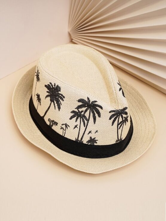 Men Coconut Tree Print Straw Hat - Image 4