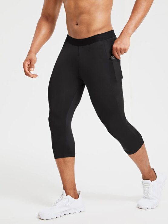 Men Medium Stretch Pocket Side Capris Sports Tights