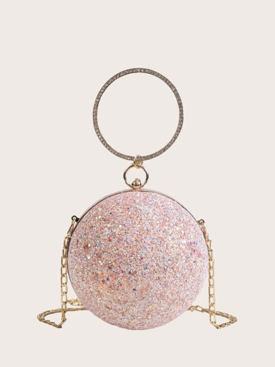 Glitter Ball Clutch Bag With Ring Handle