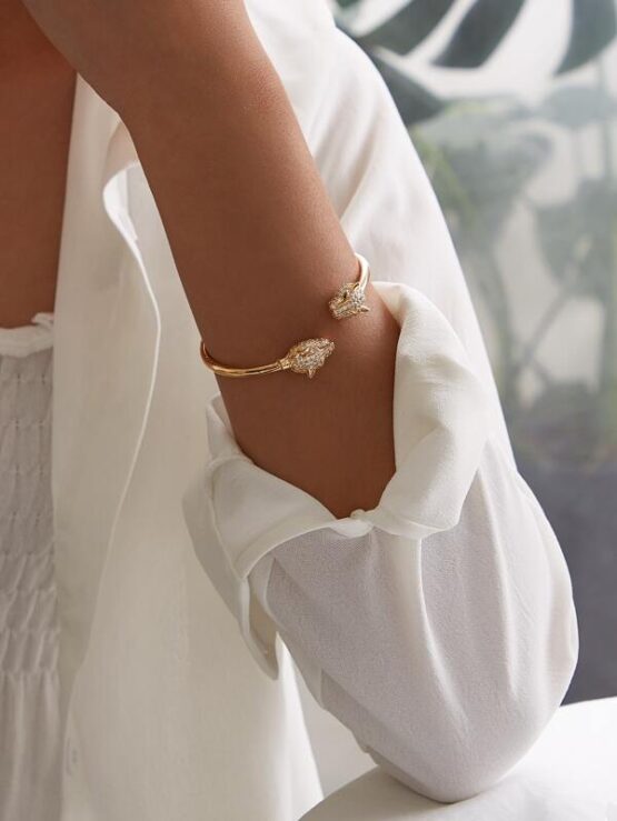 Rhinestone Decor Zeetah Cuff Bracelet 1pc