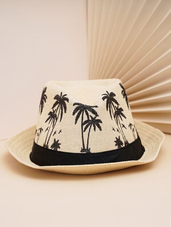 Men Coconut Tree Print Straw Hat - Image 5