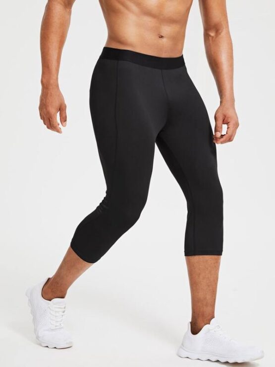 Men Medium Stretch Pocket Side Capris Sports Tights - Image 3