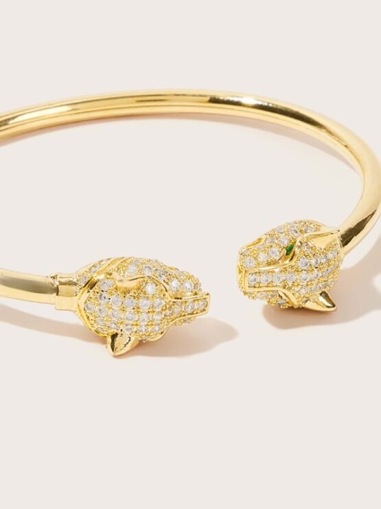 Rhinestone Decor Zeetah Cuff Bracelet 1pc - Image 3