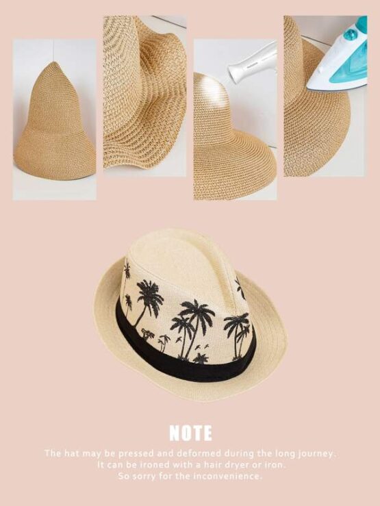 Men Coconut Tree Print Straw Hat - Image 6