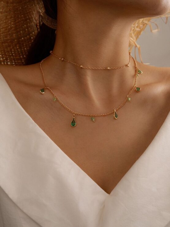 Rhinestone Water Drop Tassel Layered Necklace